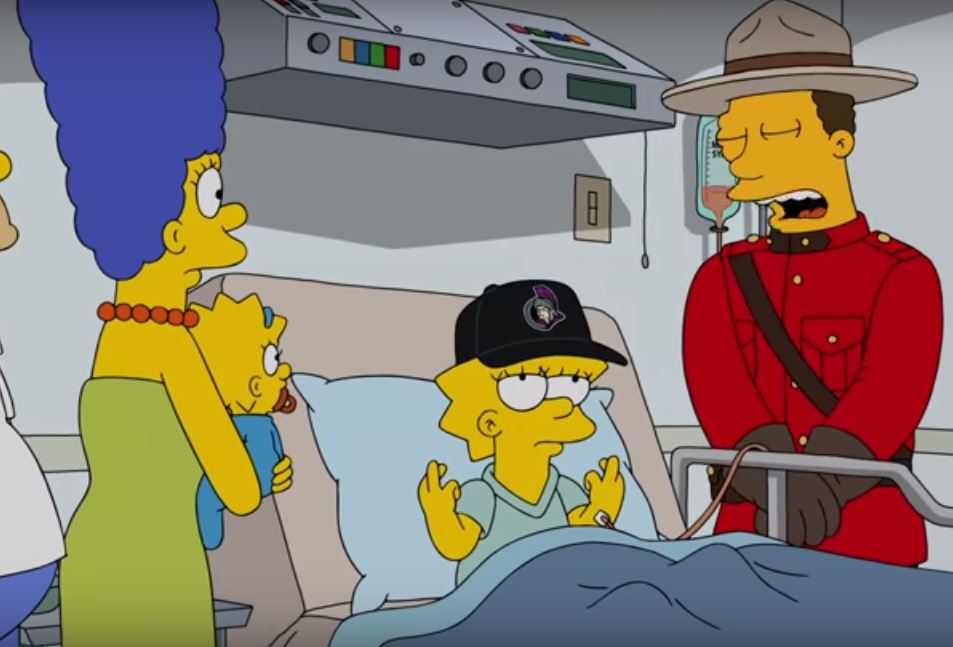 La télésérie The Simpsons a tourné en dérision la concession des Sénateurs d'Ottawa